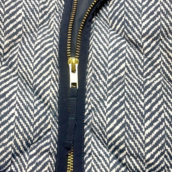 J Crew Black Cream Herringbone Down Puffer Vest Black Trim Sz XS - Picture 6 of 6